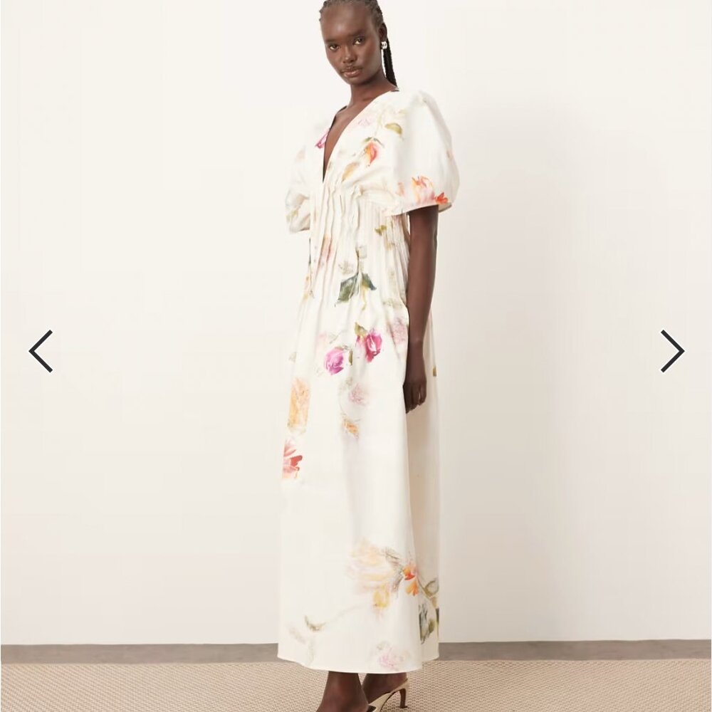 NWT ASOS ARRANGE Cinched Waist Pleat Detail Maxi Dress in Floral Print - Picture 2 of 3